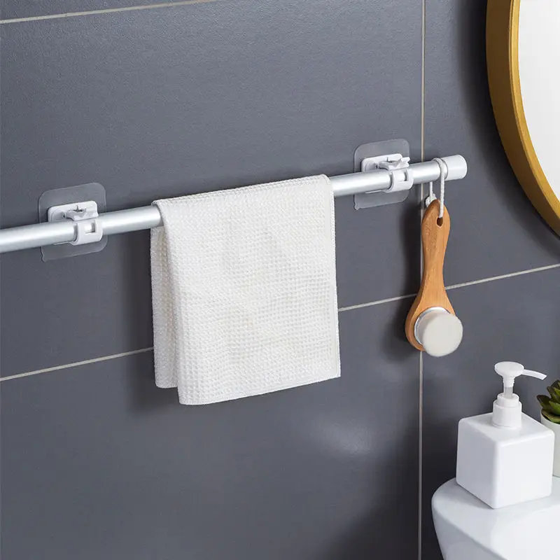 Description Picture 3 of item2/4pcs Adhesive Wall Curtain Rod Holder Nail-Free Adjustable Clamp Hooks with Fixed Clip Hanging Rack for Easy Installation