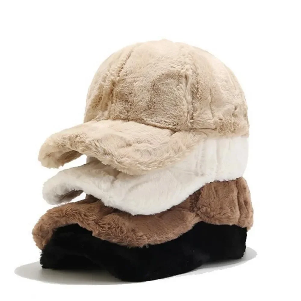 Thick Plush Winter Cap for Woman Men Solid Color Winter Baseball Cap for Women Female Fluffy Winter Hats Femme