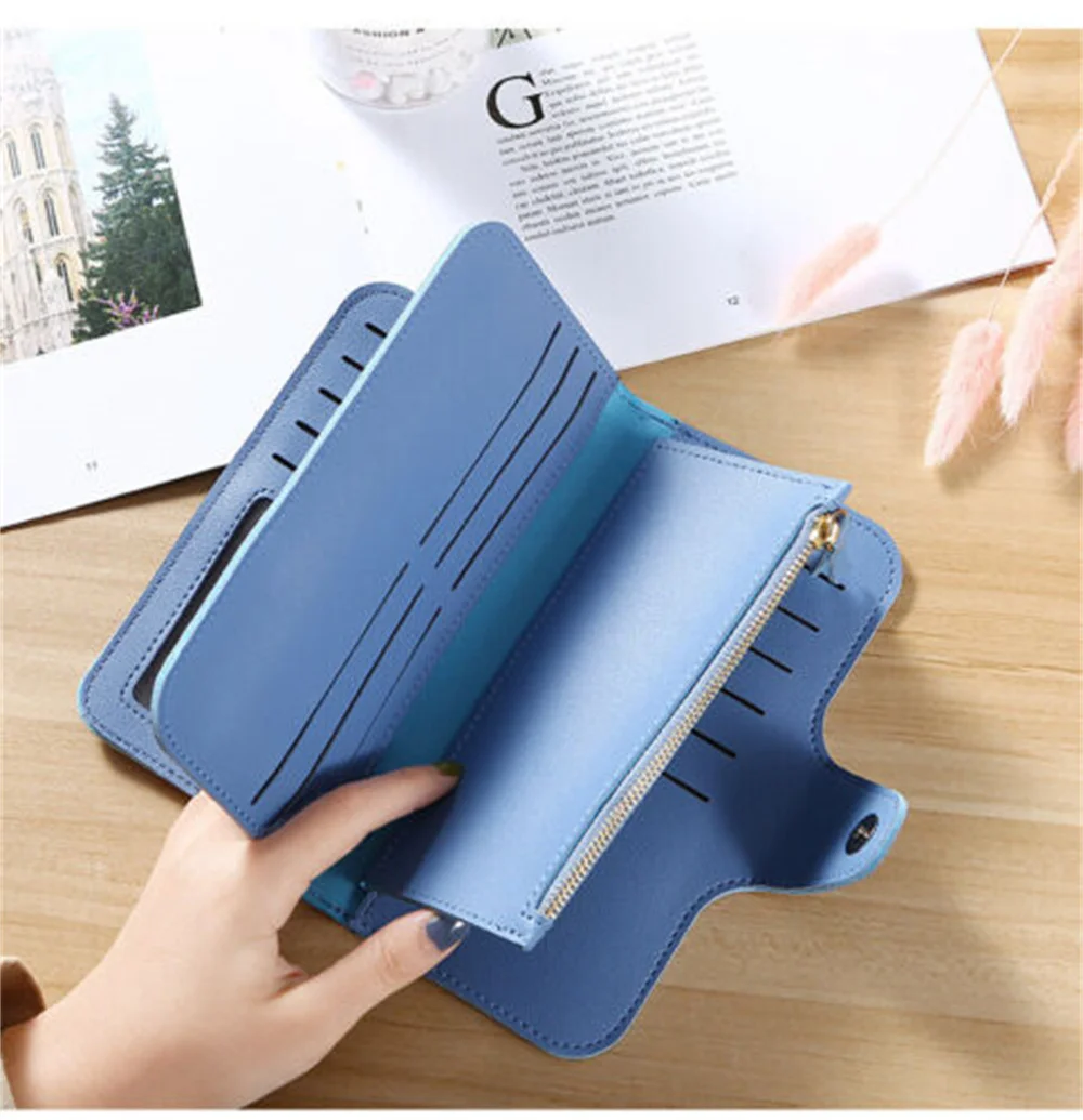 Women Long Wallet PU Leather Card Holder Large Capacity Hasp Zipper Coin Purse Multi Card Organizer Ladies Simple Clutch Handbag 5