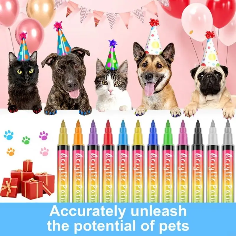L9NB Cats Nails Polish Pens Dog Art Grooming Brush Pen Set Pet Supply 12Color