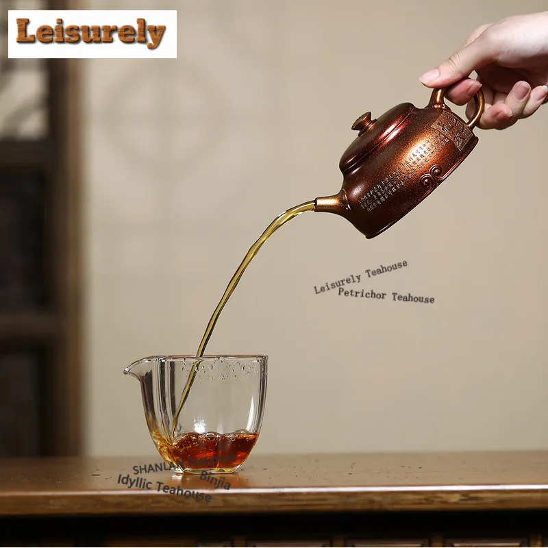 270ml  Yixing Purple Clay Teapots Artists Handmade Half Moon Pot Raw Ore Conch Roasting Mud Tea Infuser Kettle Zisha Tea Set