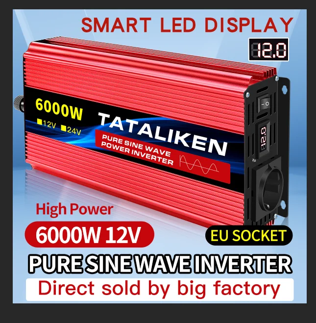 Pure Sine Wave Power Inverter 12V to 220V 50HZ 2500W-6000W DC to AC Voltage Converter Power Supply EU Socket pure sine wave inverter,power inverter
