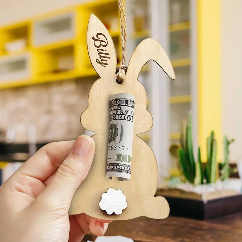 Easter Money Holder Wooden Bunny Carrot Shape Cash Holder Easter Gift Card for Cash Gift Basket Stuffers Party Dec