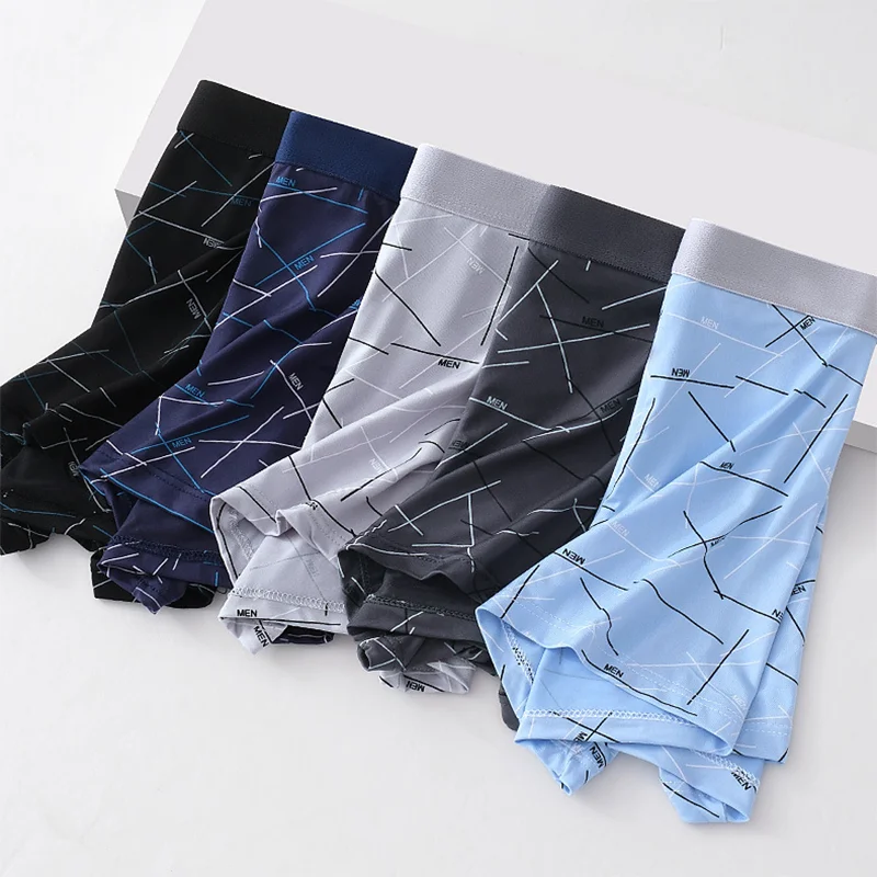 남성용 속옷 4종, 편안하고 부드러우며 세련된 데일리 라인 프린트 이너웨어, 스포티하고 통기성 좋은 사각팬티