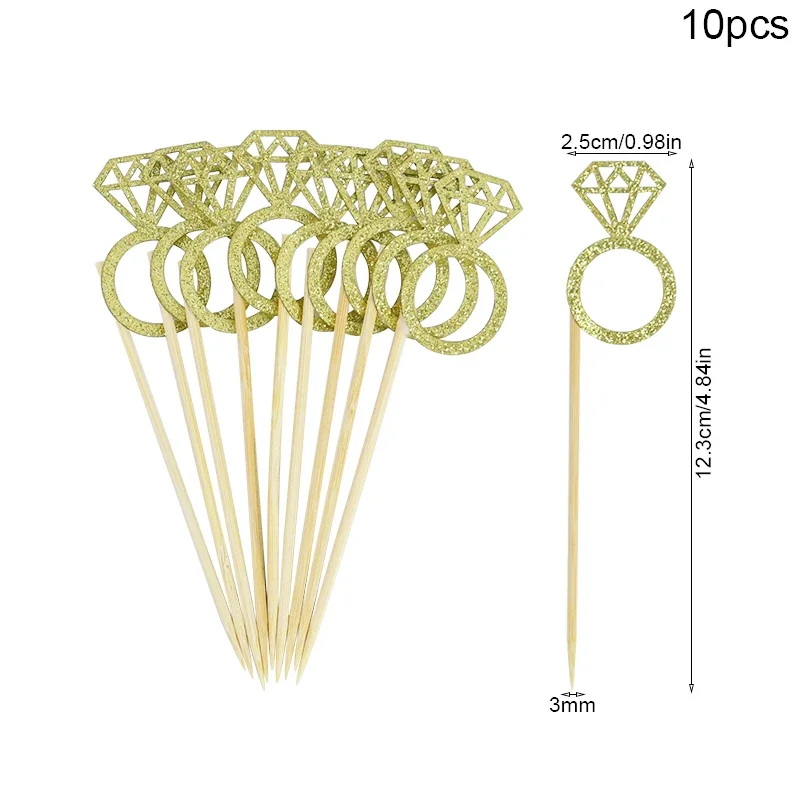 10pcs Bride To Be Diamond Ring Cake Topper Bridal Shower Bachelorette Party  Cupcake Toppers Engagement Wedding Cake Decoration