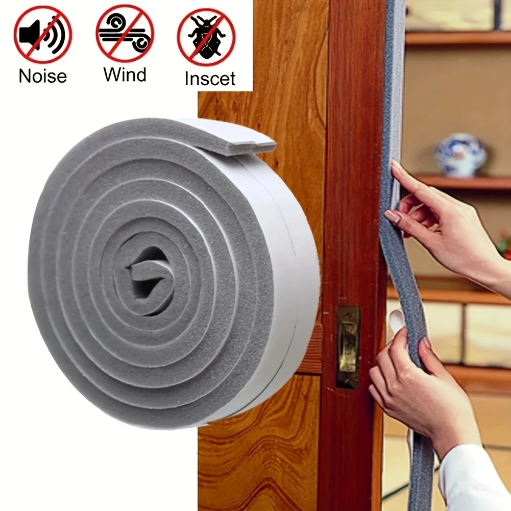 Door Seal Strip 1/2pcs Self-adhesive Sponge Seal Cuttable Waterproof Soundproof Windshield Impact Seal Door Frame Cabinet Wear Protection Tool