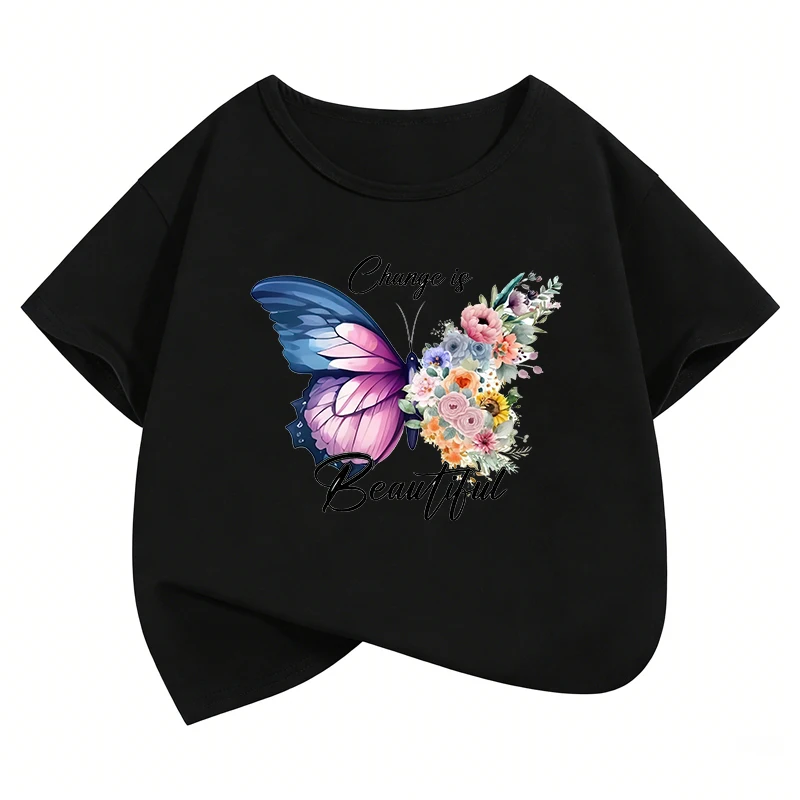 변화는 아름답다 버터풀 티셔츠 패션 티셔츠 소녀 여름 옷 반팔 탑 티셔츠 귀여운 아동복