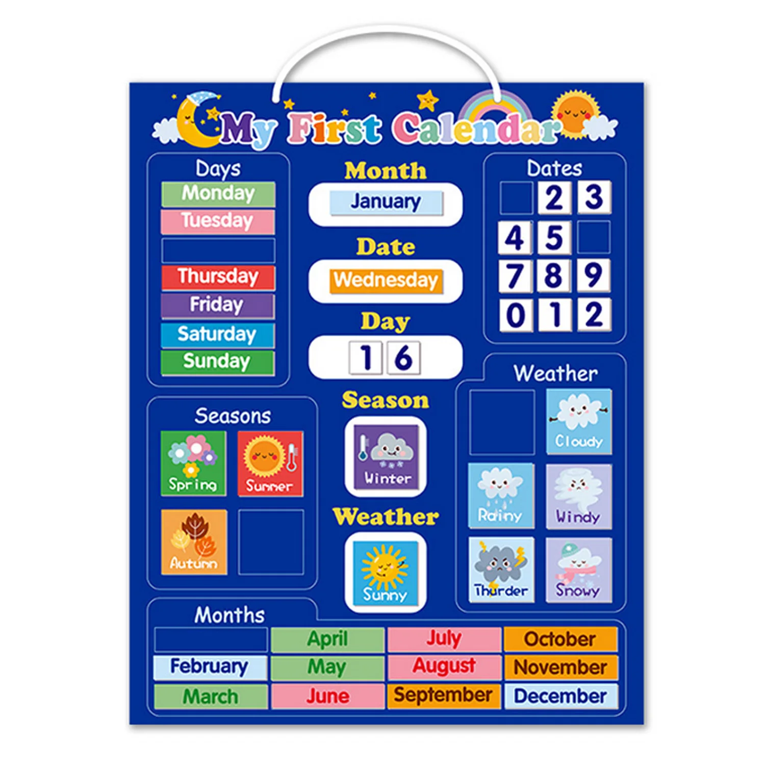 Kids Magnetic Calendar Month Date Day Season Weather Learning Chart Board Early Educational Toy for Boys Girls Home Office