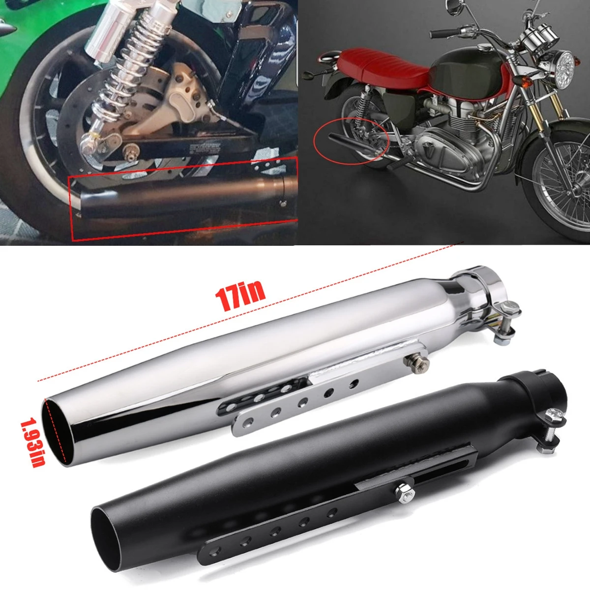 

17'' Universal Motorcycle Exhaust Muffler Pipe Tip Retro Vintage Rear Pipe Tube Exhause Silencer For Suzuki/Bobbers Cafe Racer