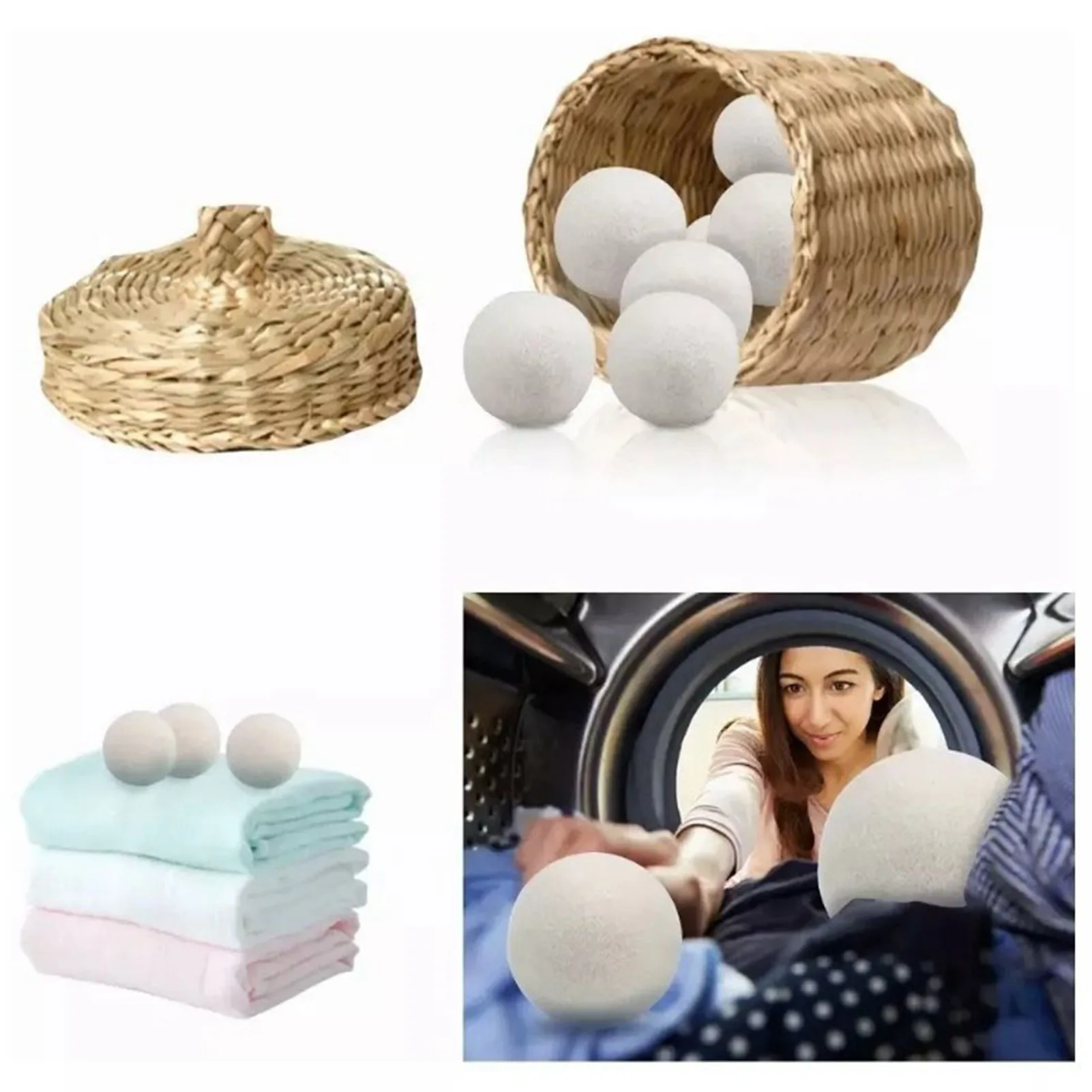 E2 6PCS Wool Laundry Balls Dryer Reusable Natural Fabric Softener Wool Dryer for Speeding Up Dry Time Washing Balls Accessories 6