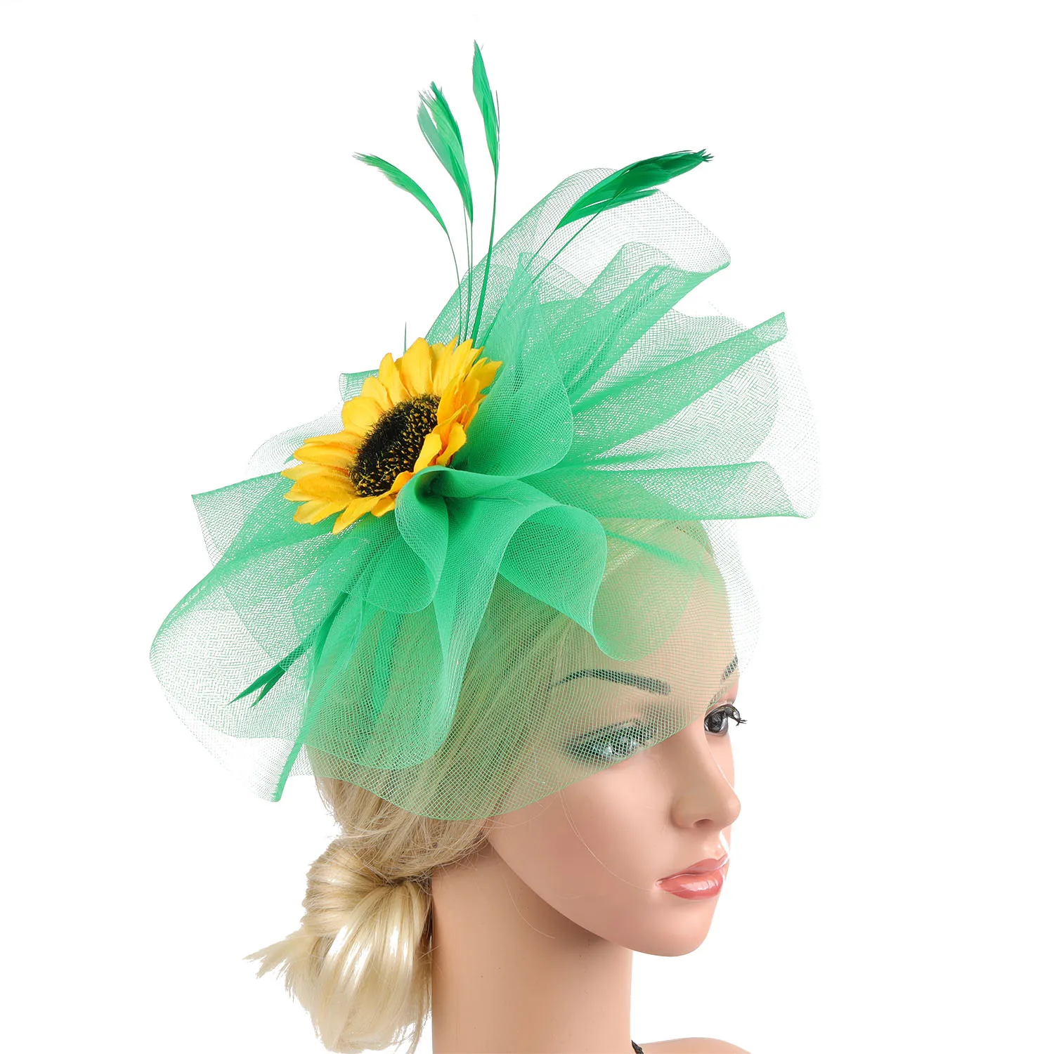 

Elegant Feathered Sunflower Flowers Bridal Hat Headwear Headdress Ladies Floral Hat Cocktail Ball Wedding Headband