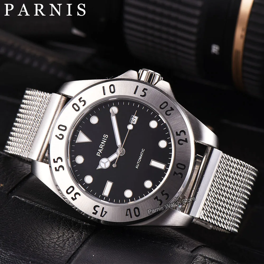 

Мужские повседневные часы Parnis 43 мм Miyota 21 Jewels 8215 с автоматическим движением и сапфировым стеклом 10ATM