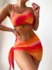 3 Pieces Ombre Lace Up Bikini Swimsuit & Beach Skirt Sexy Swimwear Women 2025 Bathing Swimming Swim Suit Female Summer Beachwear