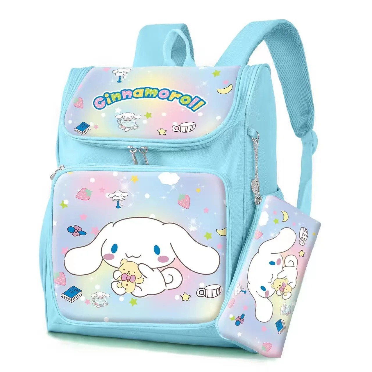 2Pcs/set Sanrio Schoolbag with Pencil Case Hello Kitty Waterproof Girls School Student Backpack Cinnamoroll Kuromi Cute Bookbag high quality children s raincoat girls primary school students full body one piece poncho boys with schoolbag poncho raincoat