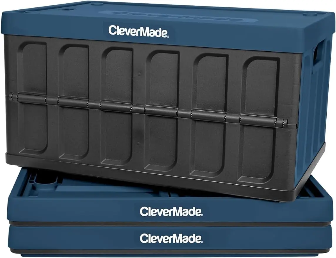 

CleverMade складной ящик для хранения (с крышкой), 3PK - 46L (12 Гал) складные пластиковые штабелируемые канцелярские ящики, держит 75 фунтов за ящик