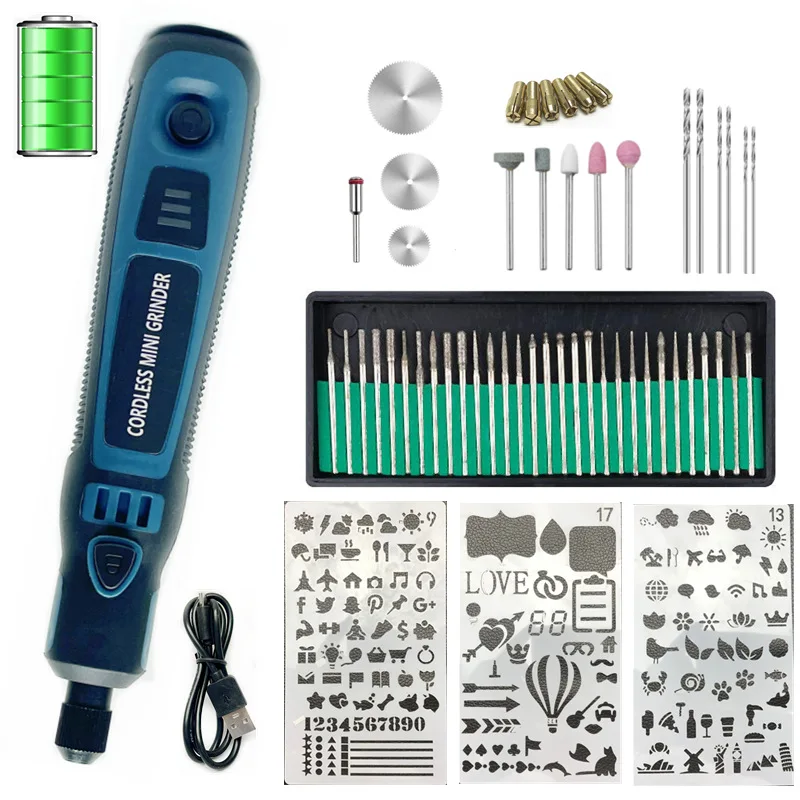 

DIY Mini Grinder Rotary Power Tool USB Variable Speed Wireless Electric Grinder Set Wood Carving Pen for Milling Engraving