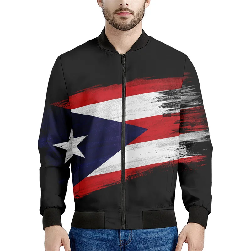 thumbnail image 1 of Chaqueta con gráficos de la bandera de Puerto Rico, ropa para hombre, sudadera con estampado 3D, chaquetas bomber informales geniales con cremallera, tops de moda urbana, abrigo, 1 of 5