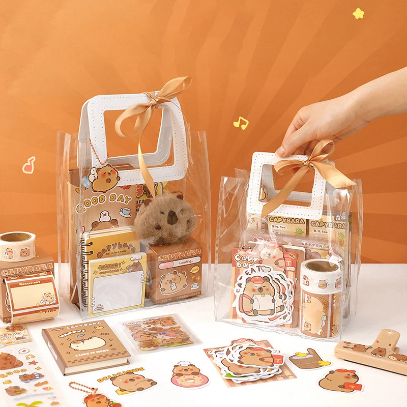 1Set Cartoon Capybara Stationery Set Handbag Stationery Set Office School Supplies Student Birthday Gifts