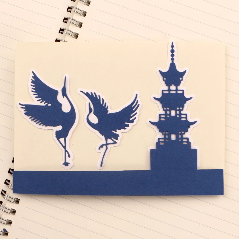 DUOFEN METAL CUTTING DIES Chinese Japanese pagoda cranes stencil DIY Scrapbook Paper Album 2023 new 3