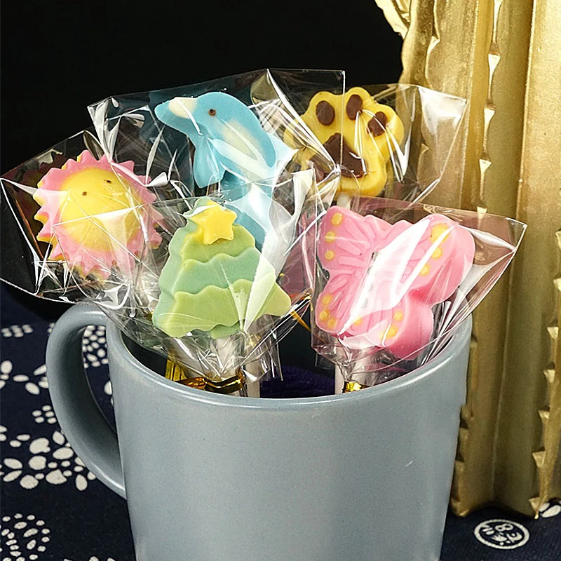 TETP 100Pcs Clear Top Open Bag Thicken Cellophane Handmade Cookies Candy Lollipop Packaging Favors Gift Decoration OPP Plastic 5