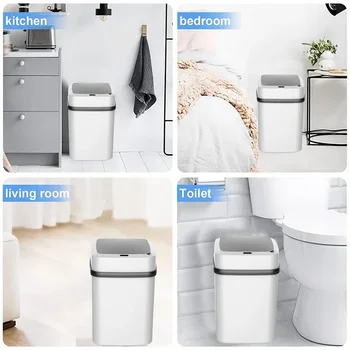 Poubelle Intelligente Avec Capteur Automatique 12L - 3 Modes D'ouverture, étanche IPX5, Pour Salle De Bain, Cuisine, Bureau