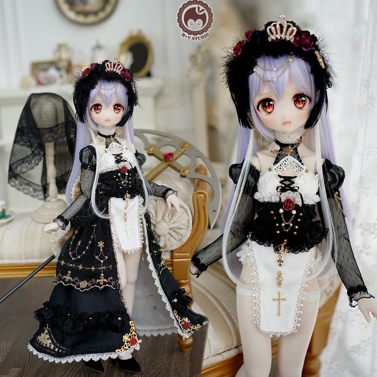 Limited Gothic Dress 1/4 MDD MSD kumako Priestess Dress Lace Lingerie Panties Skirt Doll Clothes Accessories