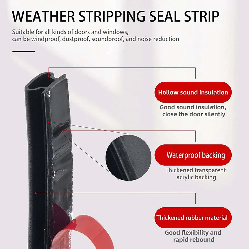 Rubber Weather Stripping – D-Shape Self-Adhesive Door Seal, 6M Length, Windproof & Dustproof