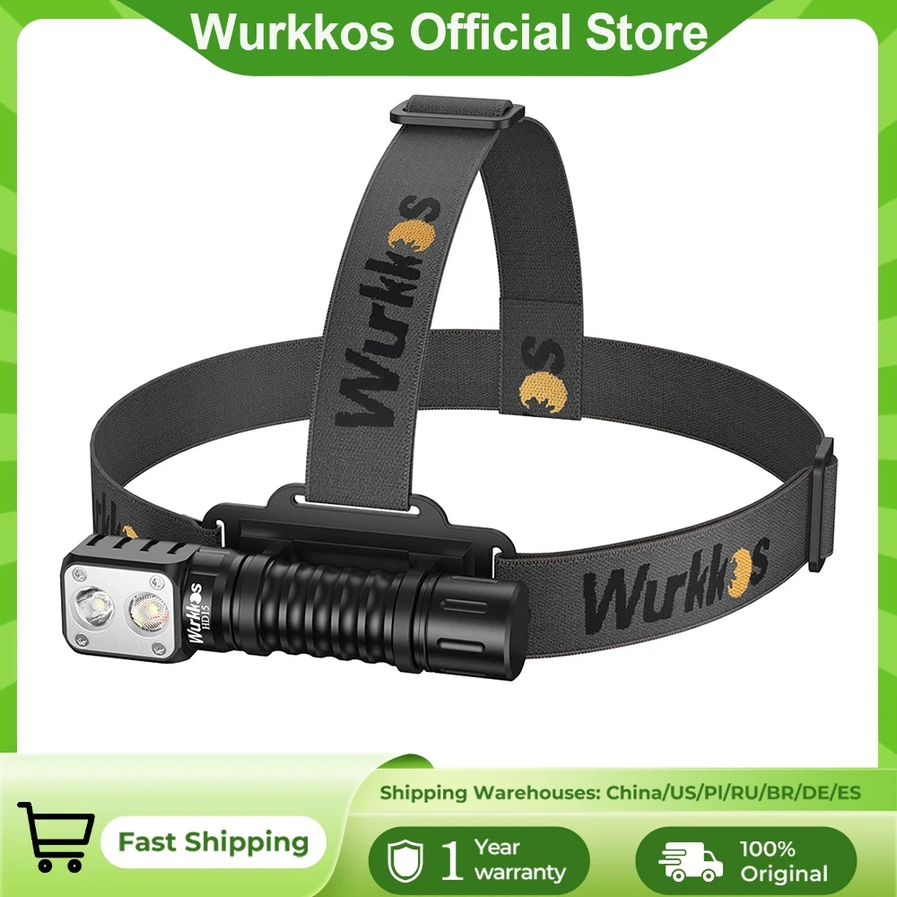 Wurkkos HD15 Headlamp 18650 Rechargeable Headlight 2000lm Dual LED TN-3535+SST20 USB Reverse Charge Magnetic Tail Hiking