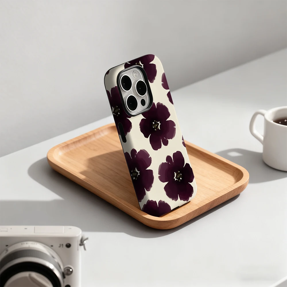 Plum Watercolor Blooms Double-Layer Phone Case