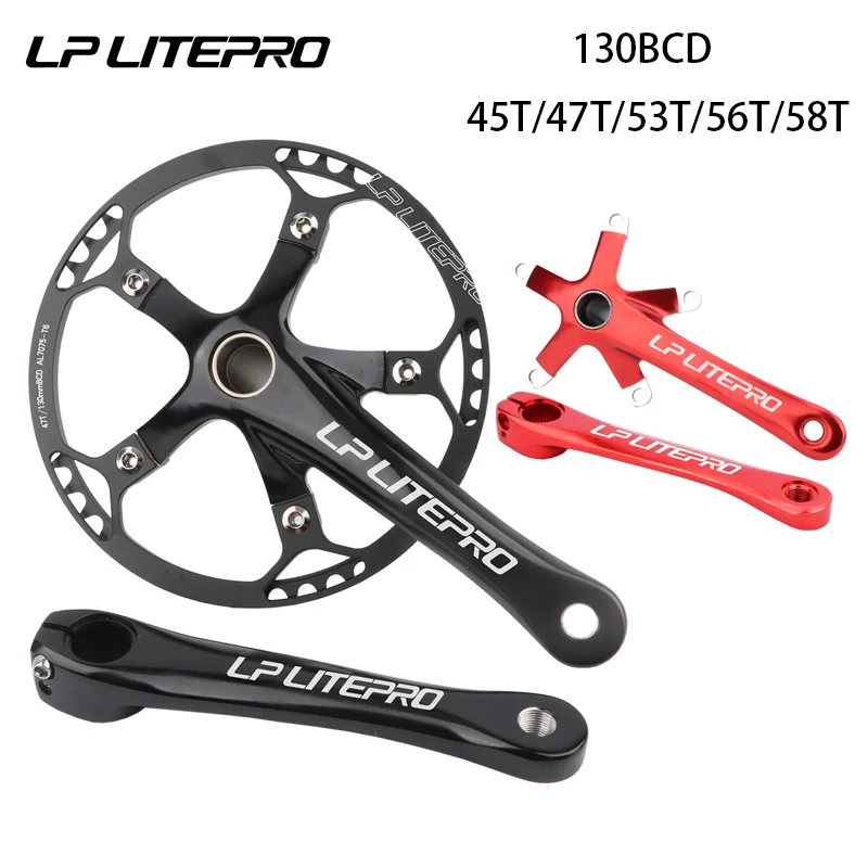 

LP Litepro 130BCD crankset 53t 56t 58t Hollow Integrated aluminum alloy Single Chainring with bottom Crank arms for Folding Bike