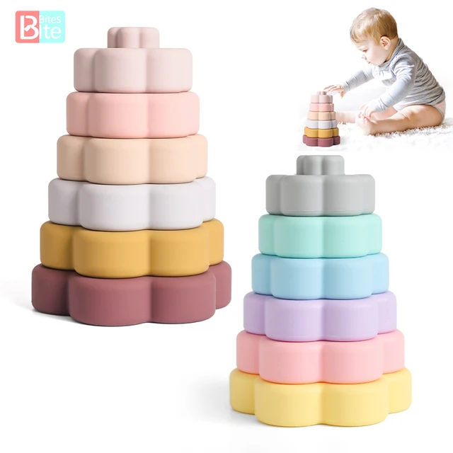 Bite Bites Baby Stacking Playset Silicone Flower Colorful Stacking Fun Toys Development Of Children IQ Early Education Toys 1