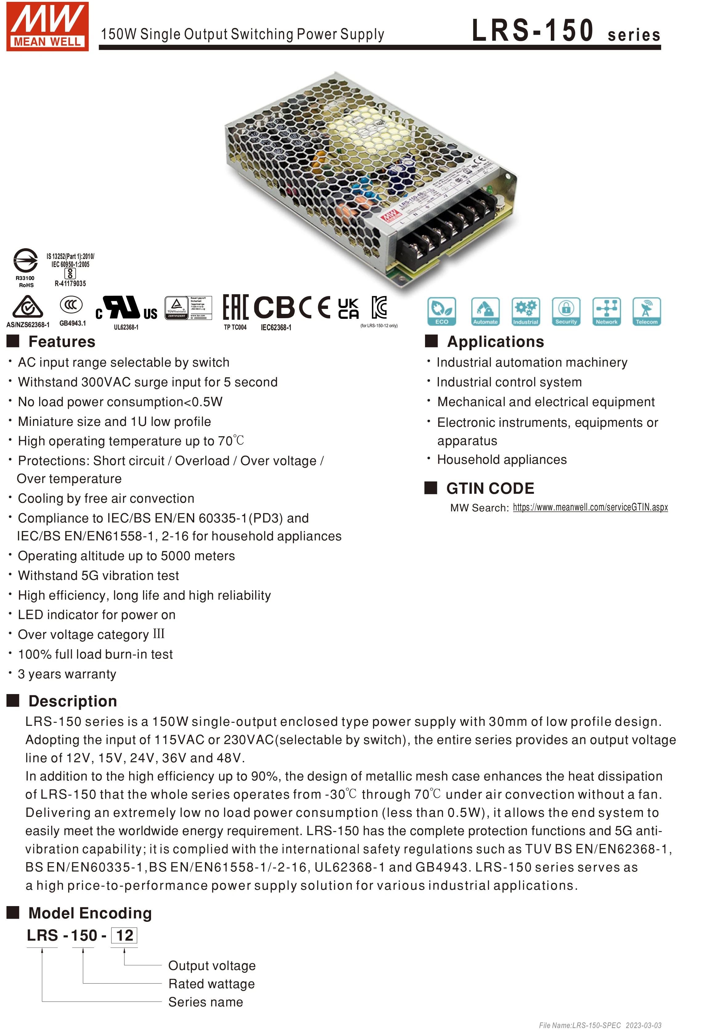 para DC, SMPS, LRS-600N2-24, Meanwell, 5V, 12V,