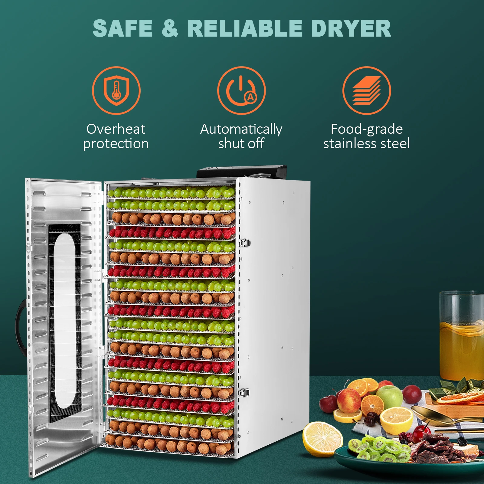 20 Trays Food Dehydrator Stainless Steel Commercial Dehydrators Dryer for Fruit, Meat, Beef, Jerky, Herbs with Adjustable Timer 2