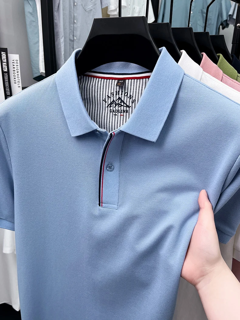 Luxury 100% cotton men's short sleeve polo shirt fashionable stripes comfort texture summer new high-end business casual T-shirt 14 S3d3f90bf38b14b8fbe34a130a345f1f0Z