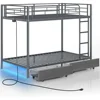 Metal Bunk Bed Twin Over Twin with USB Charging Station LED Bunk Bed with 2 Storage Drawers, Bed with Safety Guardrail & Ladders 1
