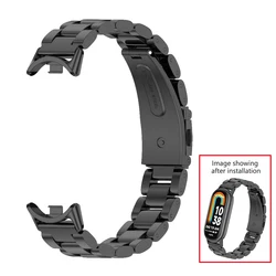 Elegant Metal Strap Bracelet for Mi Band 9 (3 Beads Black)