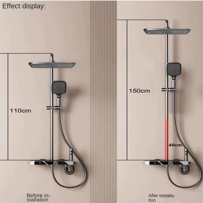 Gun Grey Round Shower Extension Rod Shower Stainless Steel Bracket Extra Heightened Extension Tube Bathroom Accessories 40cm