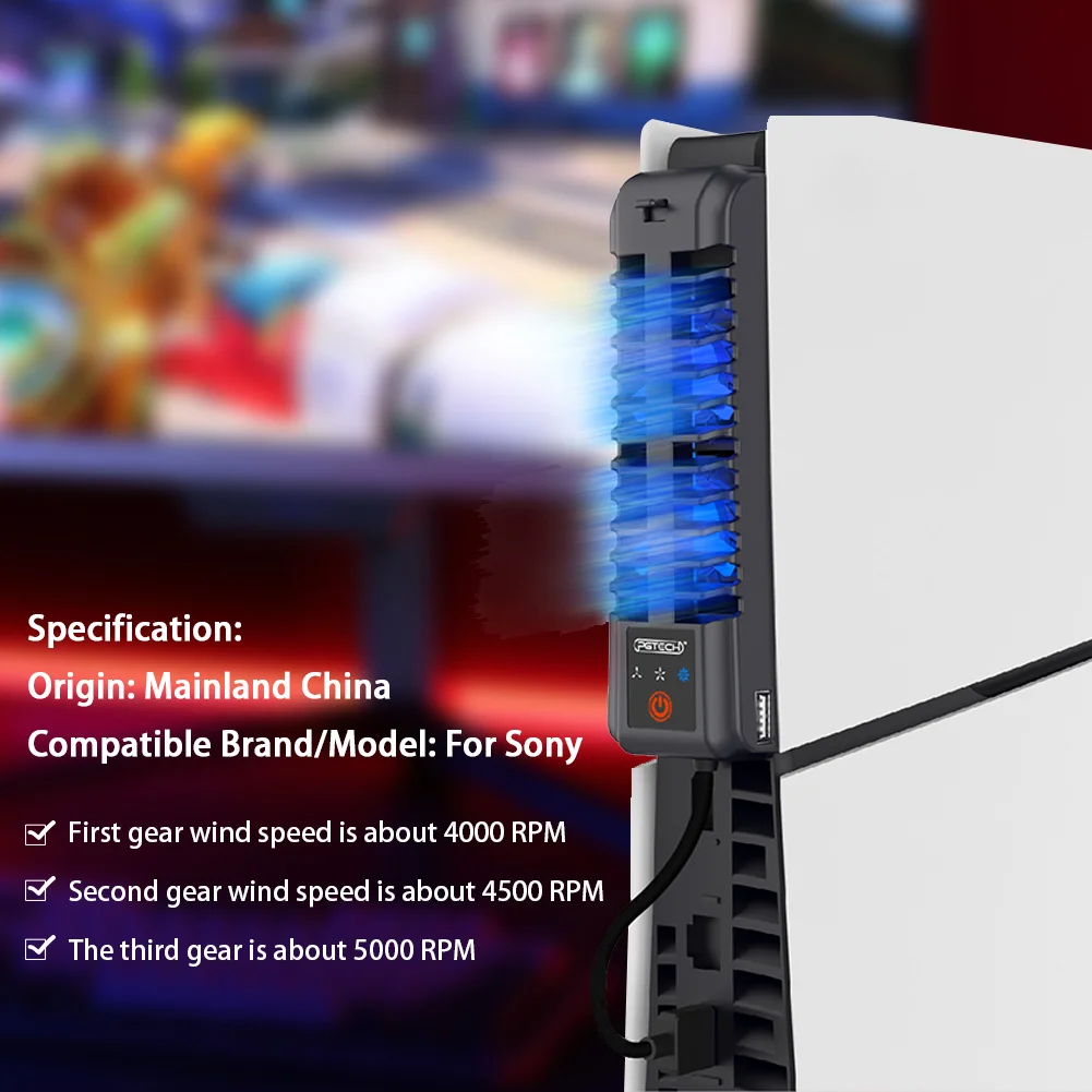 Cooling Fan 3 Levels Cooling Game Accessories Quiet Cooler Fan USB 2.0 Port Cooler Cooling Fan for PS5 Slim Disc&Digital Edition