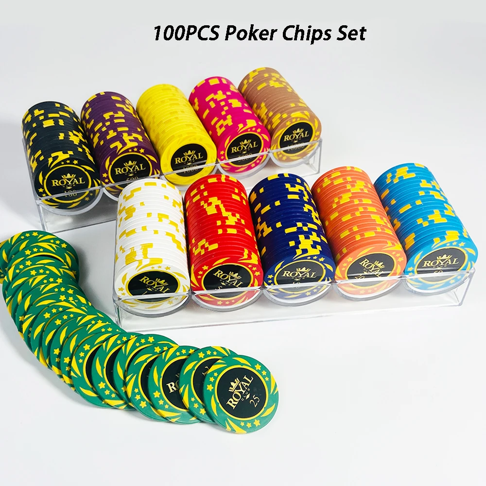 100Pcs Clay Texas Hold'Em Poker Chip Set 40Mm Casino Card Game Baccarat Entertainment Game Monete 5 Tagli Ogni 20 Pezzi
