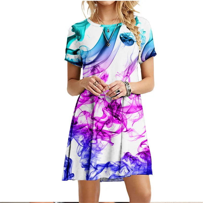 New 2022 Women Dresses 3D Flame Cloud Eruption Dress Summer Casual Short Sleeve Loose Plus Size Dress Fashion Print Clothing 6XL