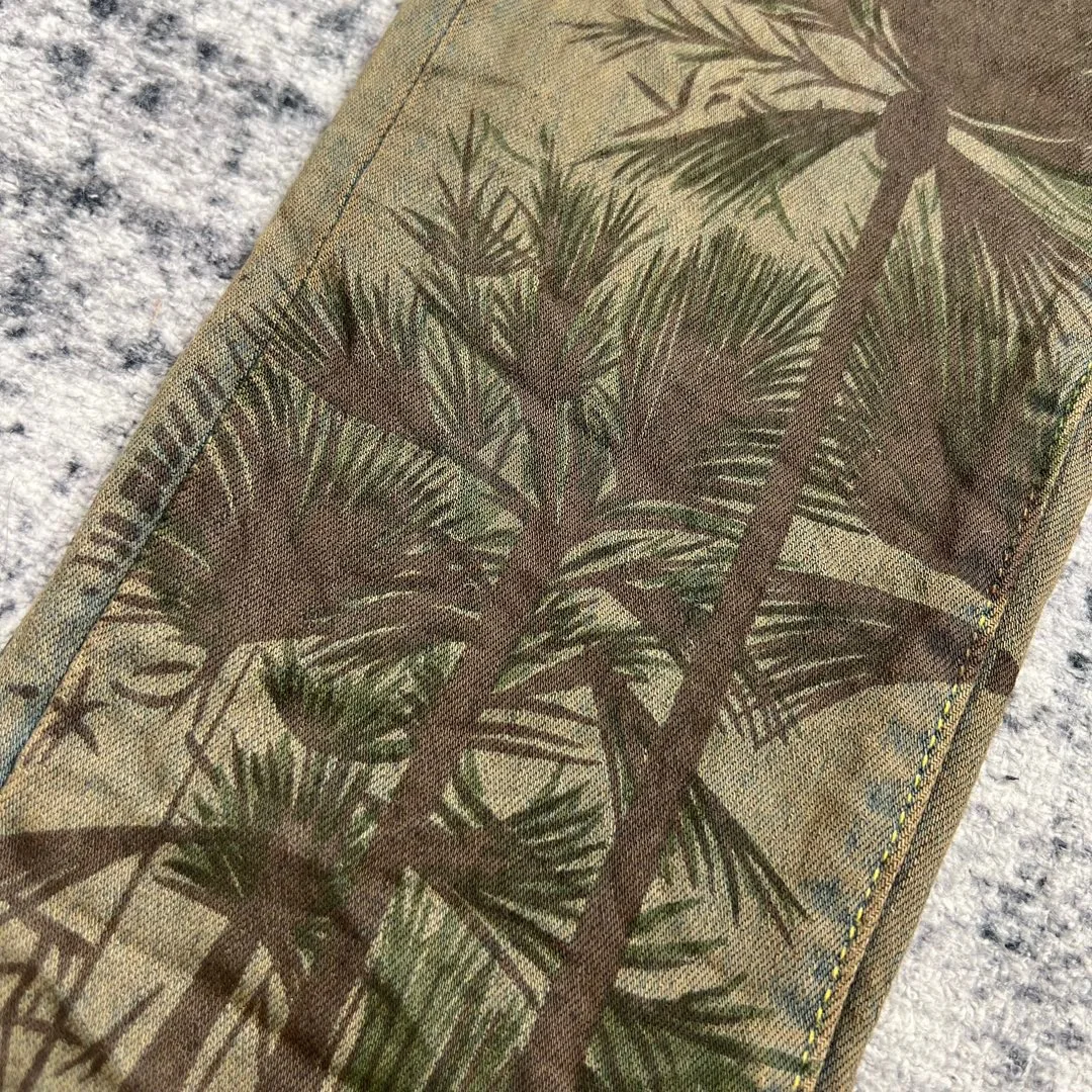 men vintage palm prints yellow fade jeans 5