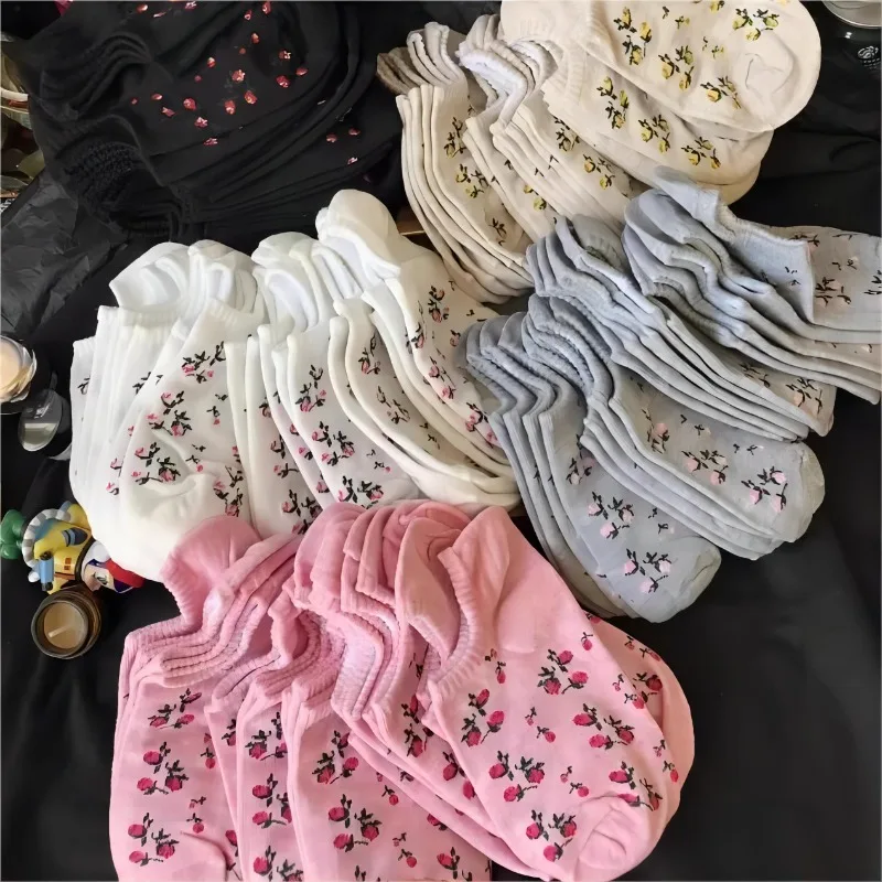 

INS Korean Low Shallow Cut Floral Insets Sweet Cute Short Boat Socks Breathable Pastoral Style Anti Slip Invisible Elegant Socks