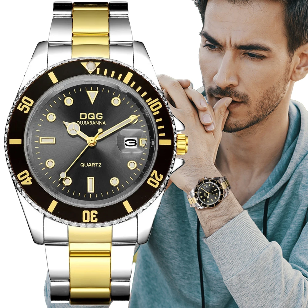 2022 Top Luxury Brand Men's Fashion Gold Calendar Watches Simple Men