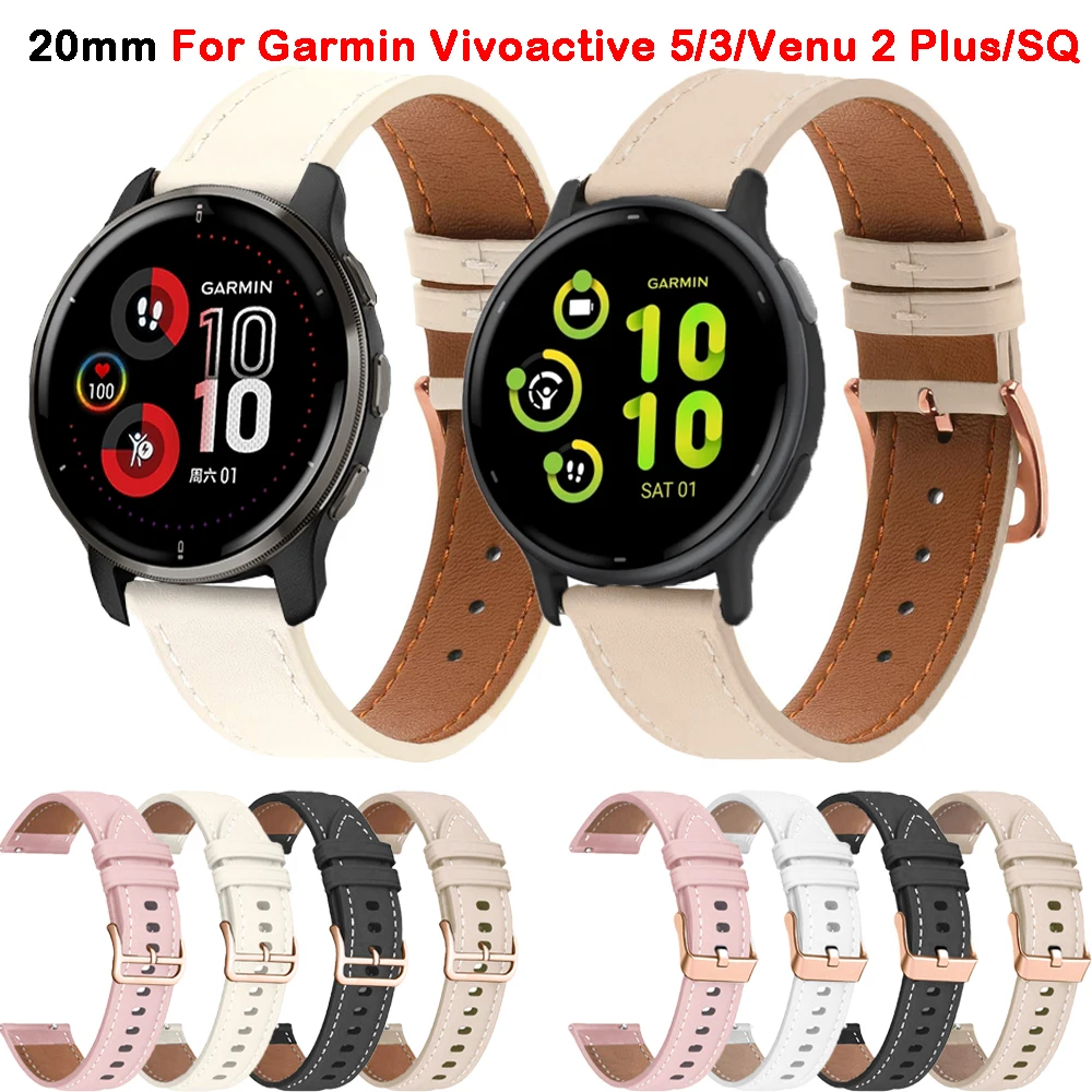 

Leather Band For Garmin Vivoactive 5 3 Venu 2 Plus SQ Smartwatch Bracelet correa For Garmin Move Trend/Forerunner 645 245 Strap