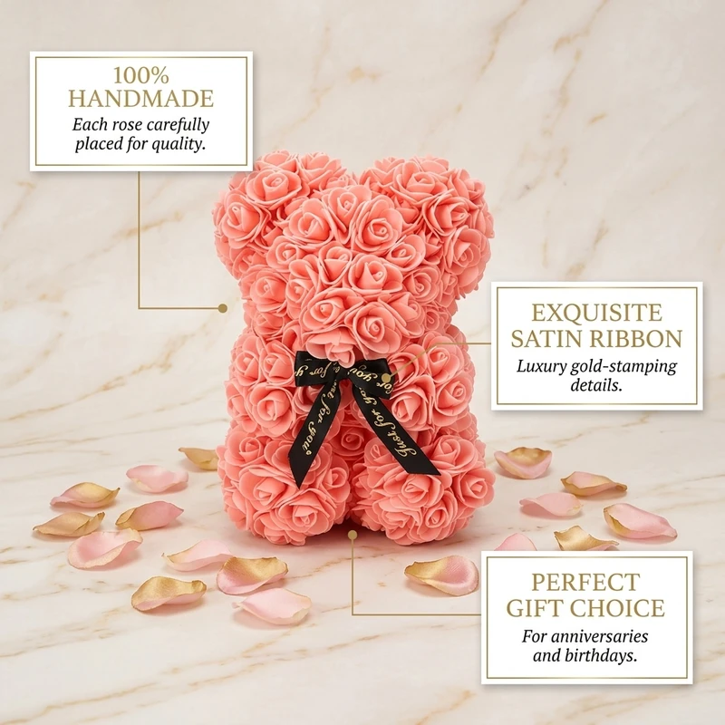 Artificial Flower Eternal Rose Teddy Bear for 520 Mom