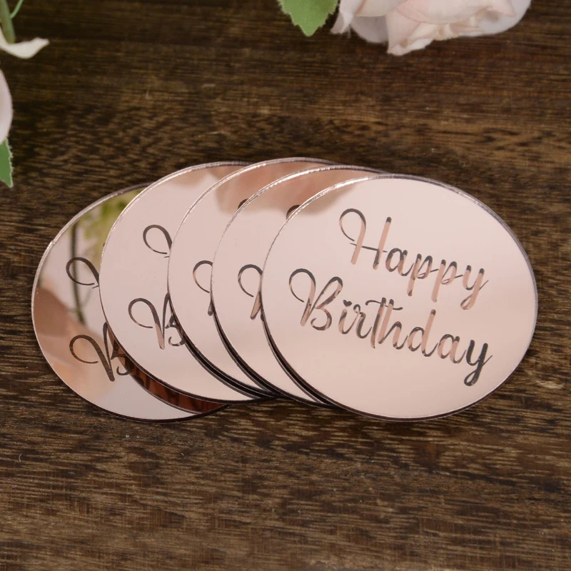 6-Pack Happy Birthday Acrylic Cake Toppers - Gold & Silver Cupcake Decorations For Parties