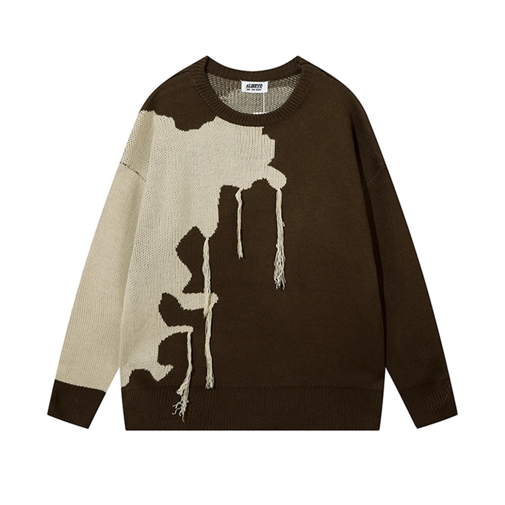 

High Street Tassel Patchwork Baggy Pullover Knitted Sweater Men and Women Vintage Ropa Hombre Y2k Woolen Clothes Oversize Sueter