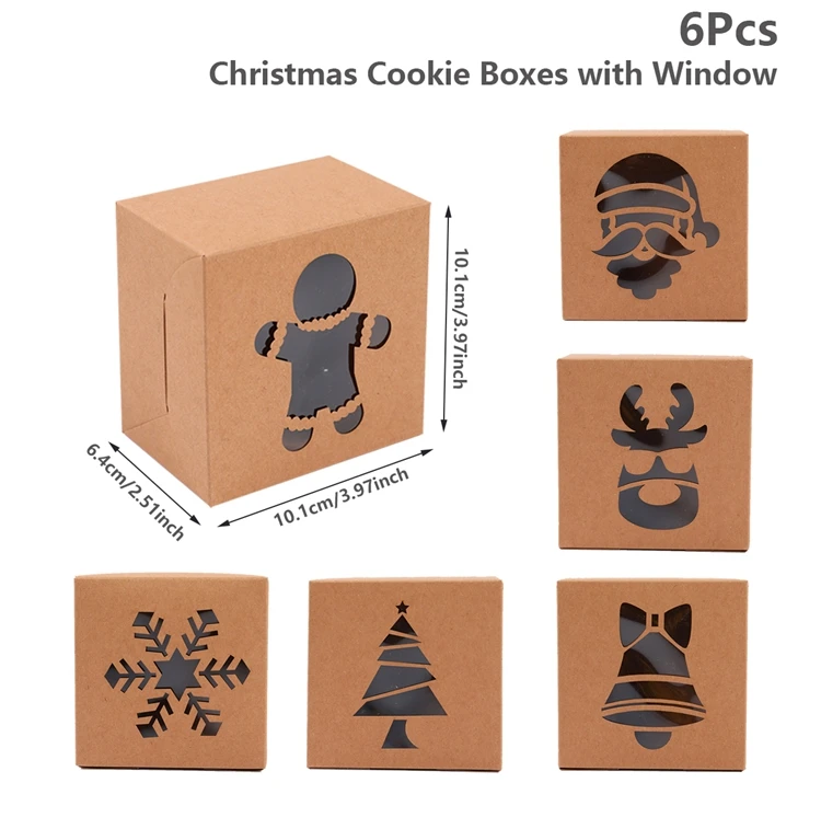 12 Scatole Porta Dolci Natalizi In Carta Kraft Con Finestra E Nastro Rosso - 18x12x5 Cm - Per Biscotti, Cioccolatini E Regalini