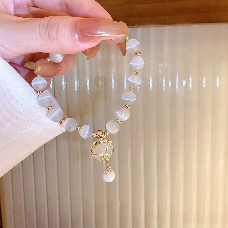 Beaded Bracelet Opal Beaded Bracelet Women Lucky Cat Pendant Adjustable Bracelets Fashion Friendship Jewelry Gifts