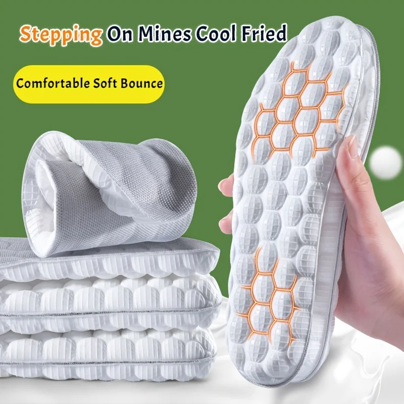 4D Orthopedic Sport Insoles Soft Breathable High-elasticity Shock Absorption Running Shoe Pad For Men Women Latex Massage Insol